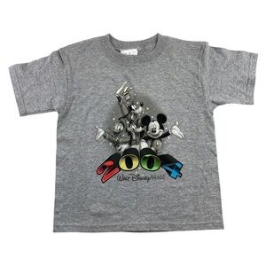 Walt Disney World Kids Vintage Gray 2004 Mickey Goofy Donald Pluto T-Shirt Sz 4T